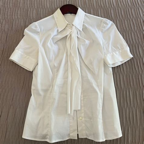 prada white blouse|Prada nylon high neck top.